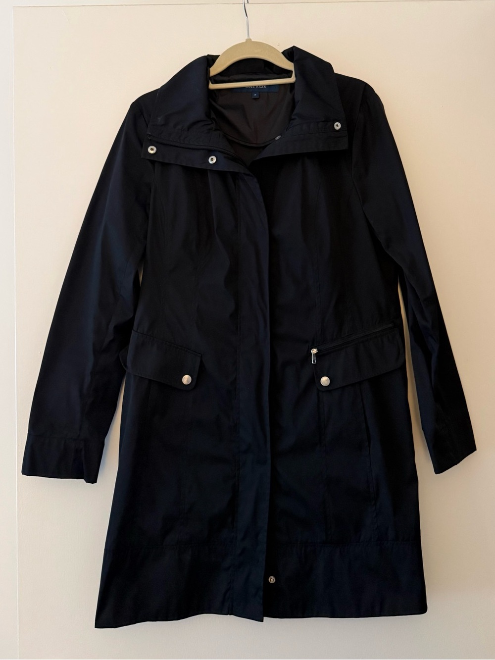Cole Haan Black Trench Coat with Snap-Flap Pockets